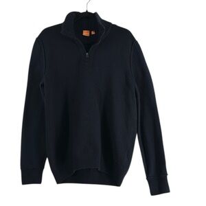 Hugo Boss quarter zip sweater dark blue wool blend luxury boss orange sz lg